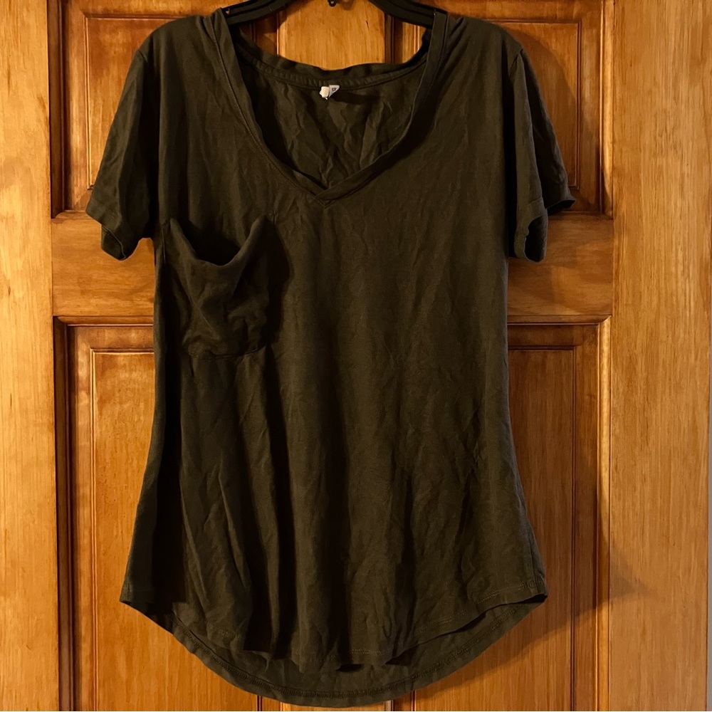 Z Supply Deep Green Suede V-Neck Short Sleeve Pocket Tee